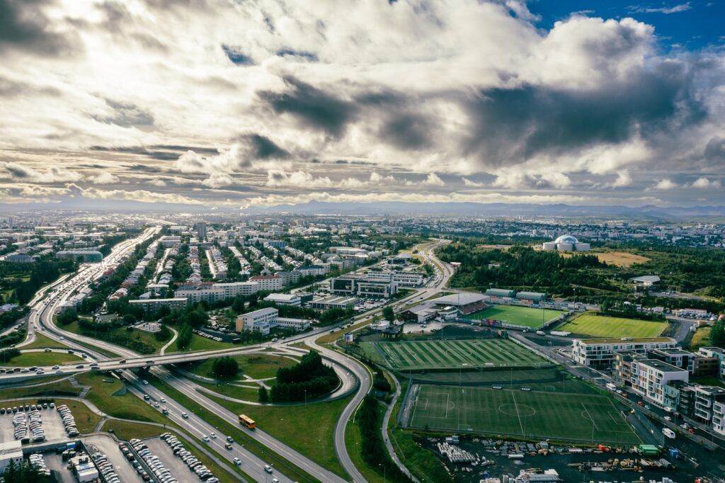 an aerial view of a city